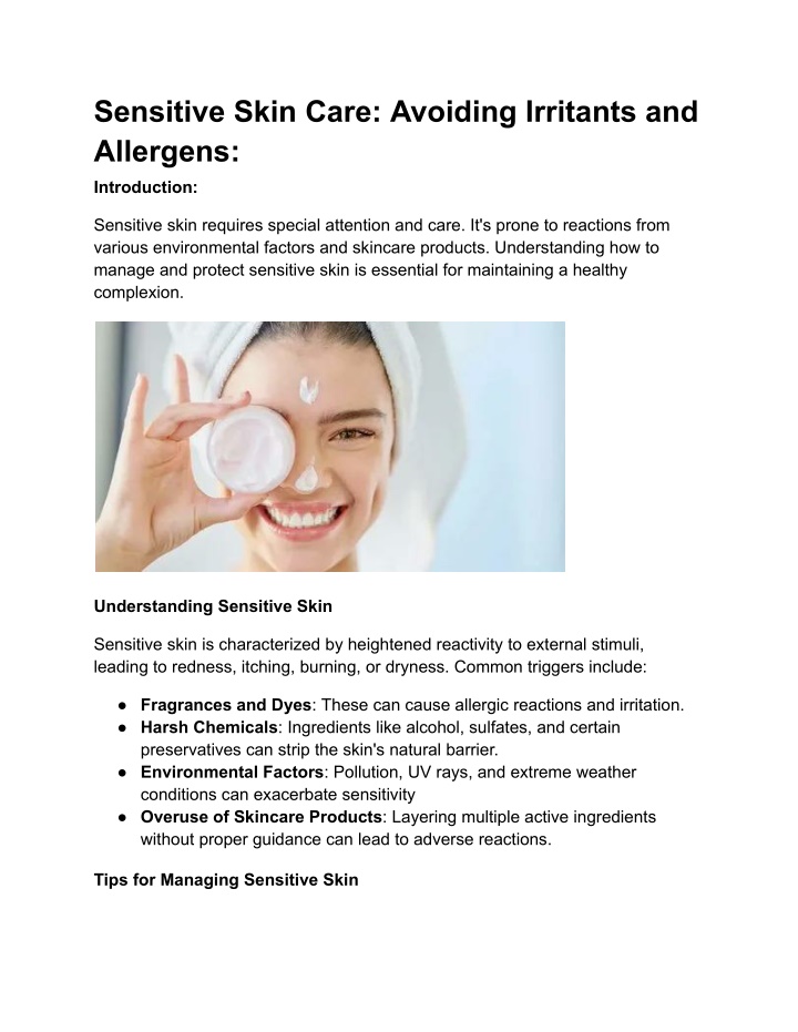 sensitive skin care avoiding irritants