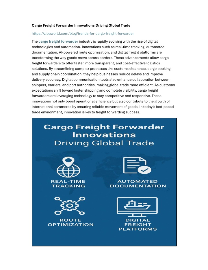 cargo freight forwarder innovations driving
