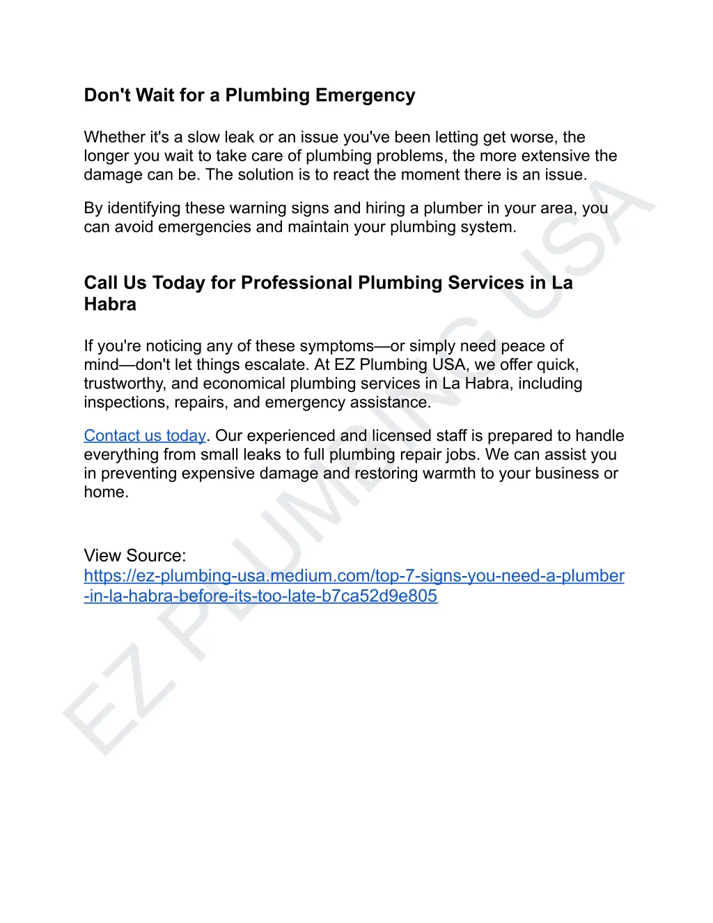 don t wait for a plumbing emergency