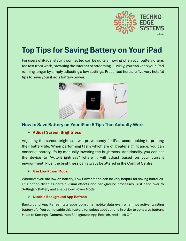 top tips for saving battery on your ipad