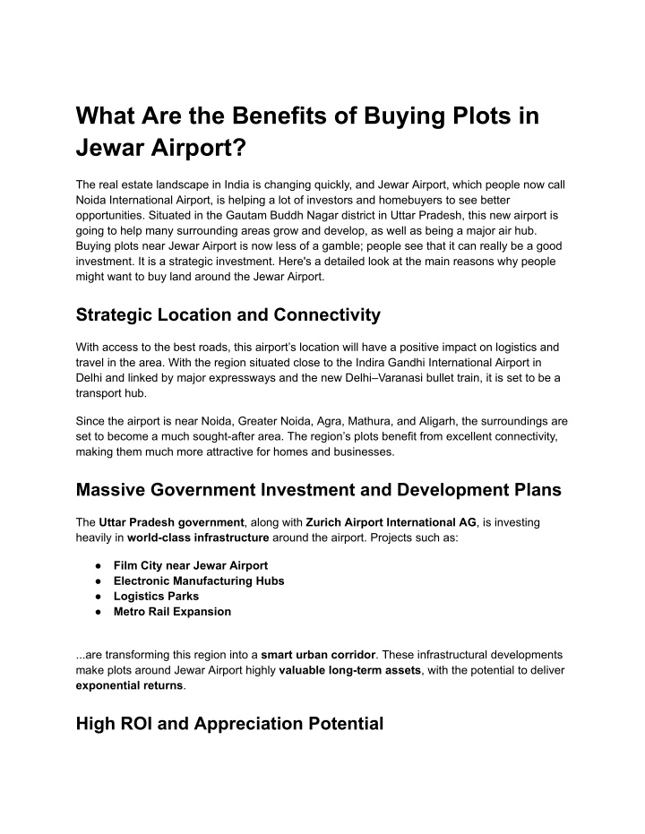 what are the benefits of buying plots in jewar