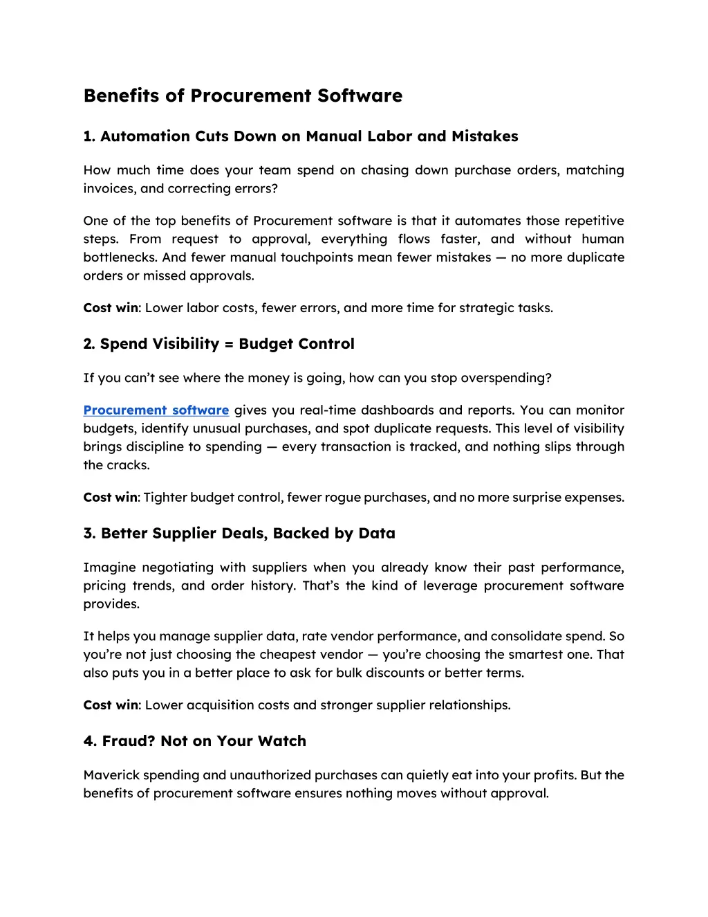 benefits of procurement software
