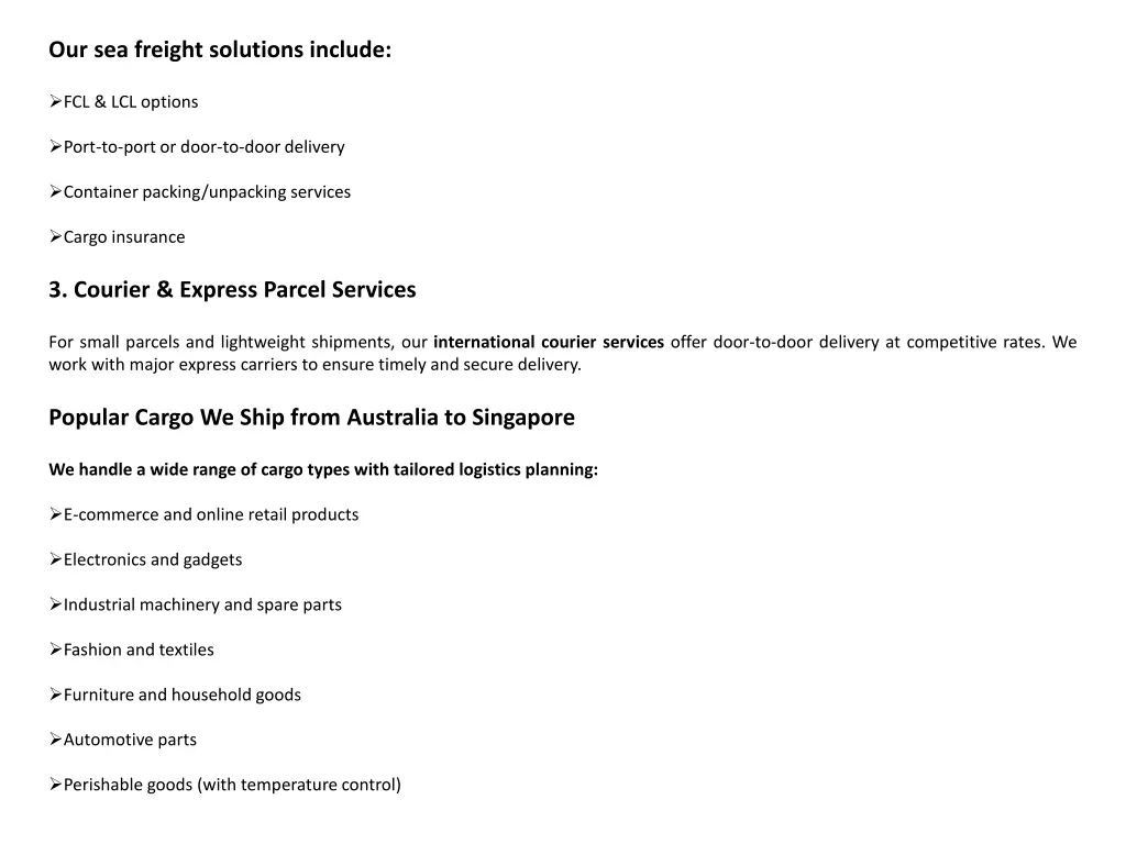 our sea freight solutions include