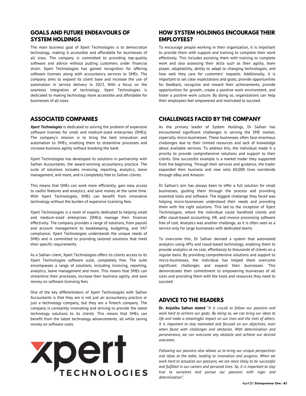 goals and future endeavours of system holdings
