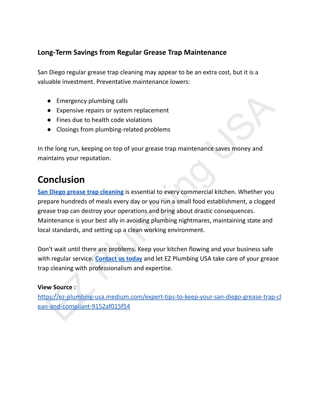 long term savings from regular grease trap