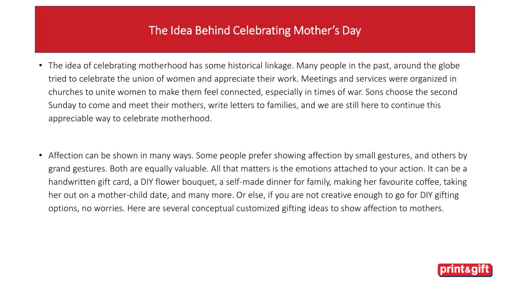 the idea behind celebrating mother s day the idea