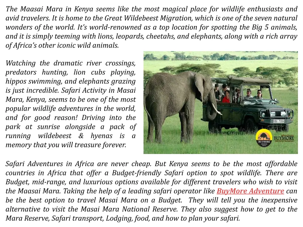 the maasai mara in kenya seems like the most