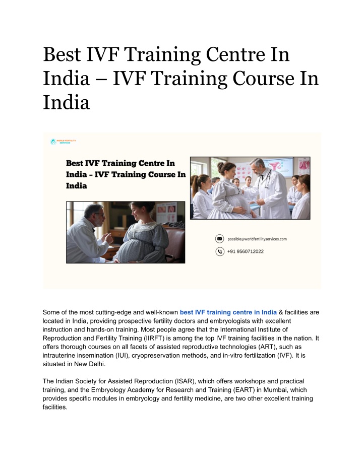 best ivf training centre in india ivf training