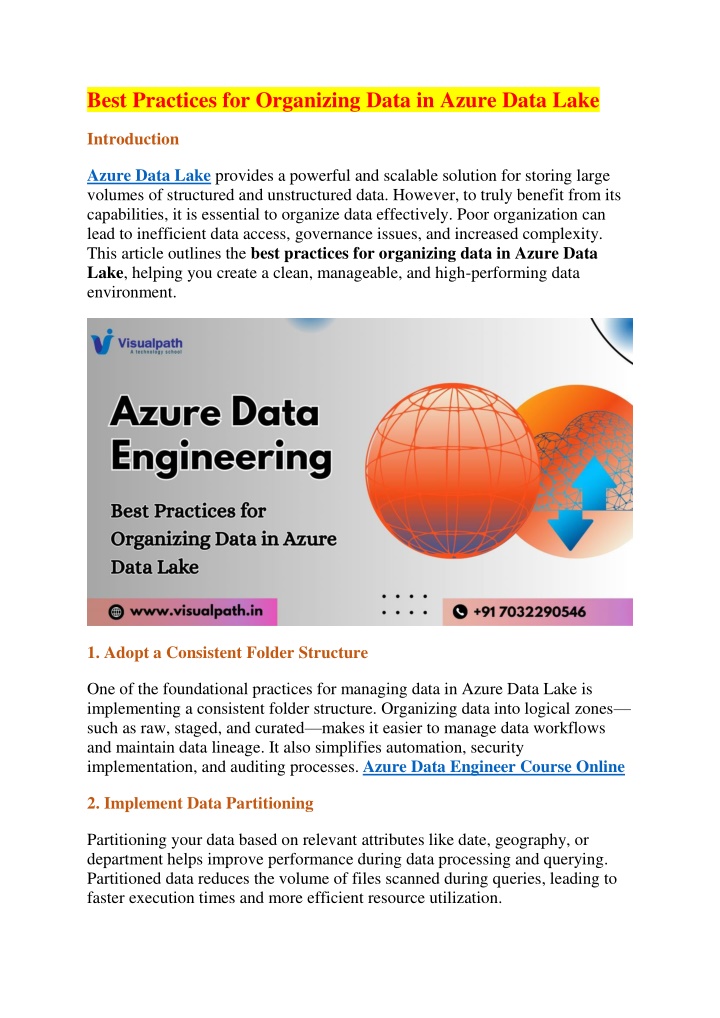 best practices for organizing data in azure data