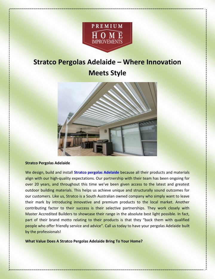 stratco pergolas adelaide where innovation meets