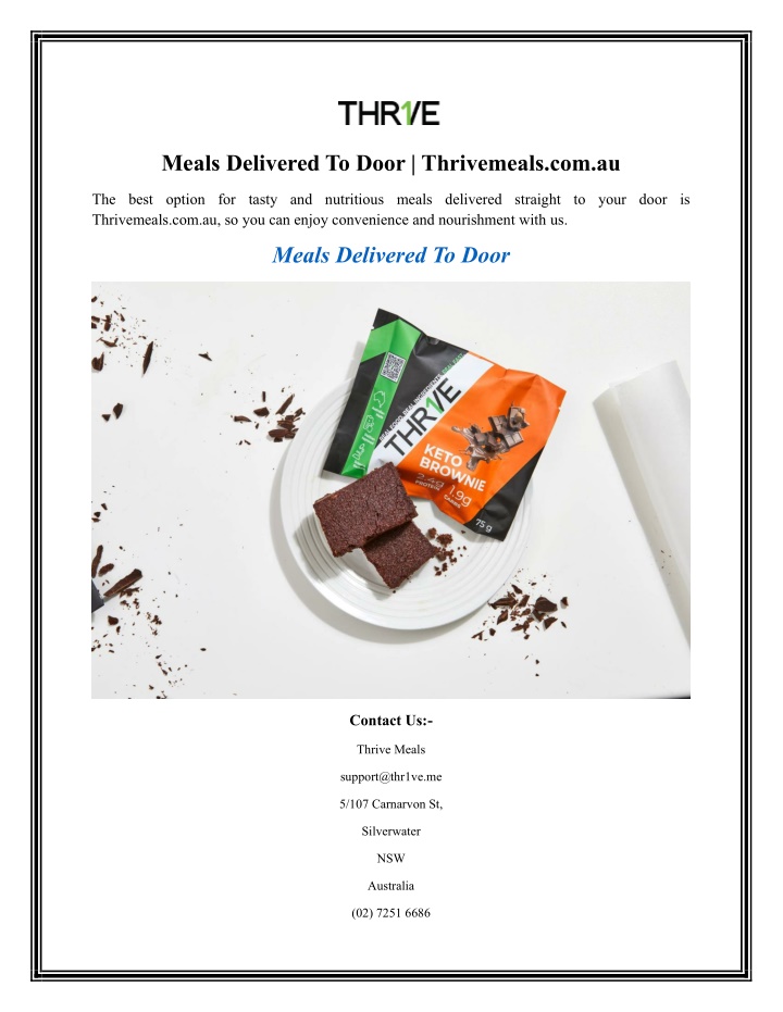 meals delivered to door thrivemeals com au