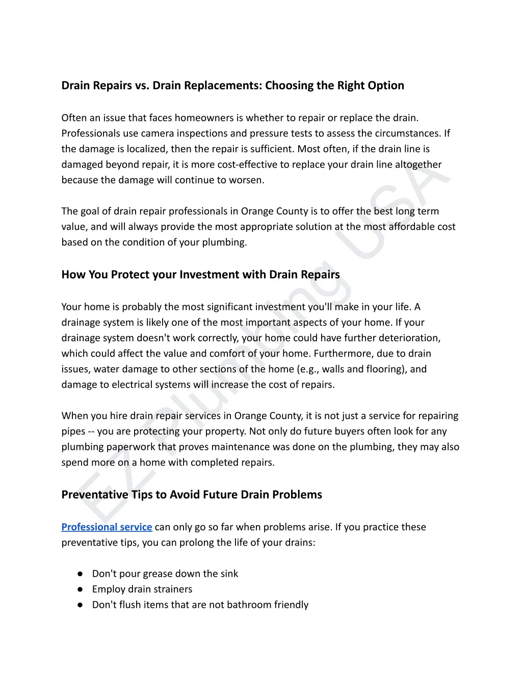 drain repairs vs drain replacements choosing