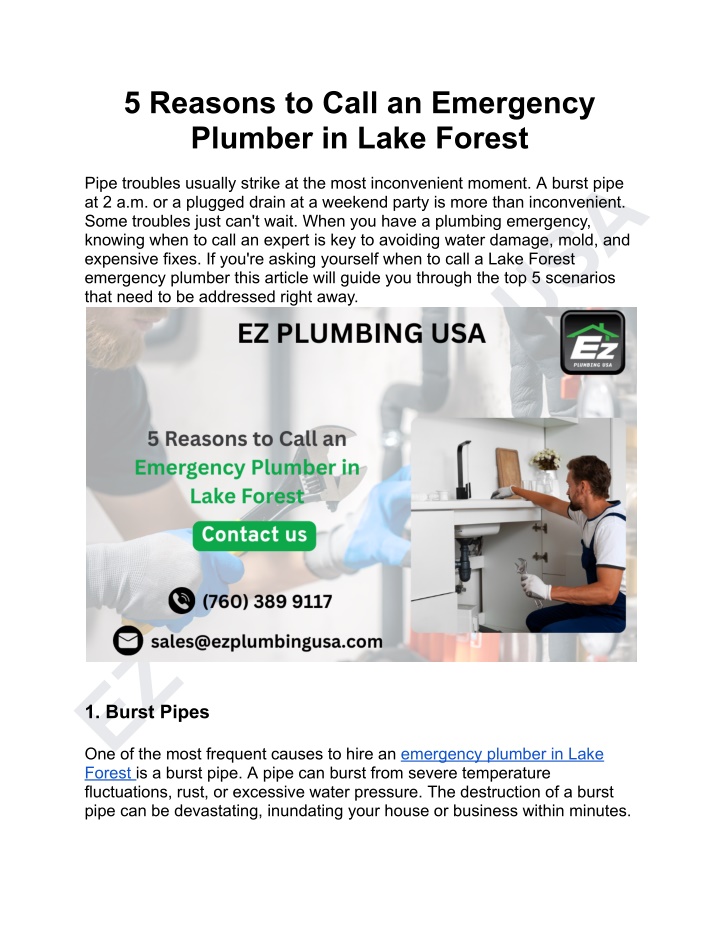 5 reasons to call an emergency plumber in lake