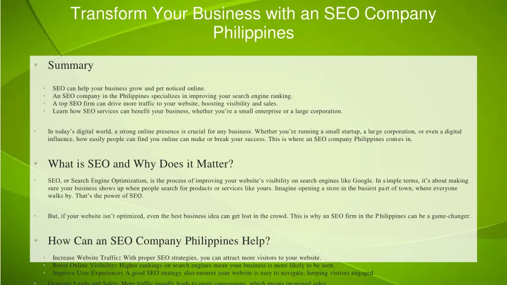 transform your business with an seo company