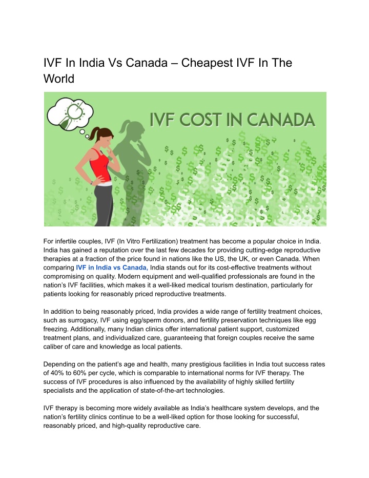 ivf in india vs canada cheapest ivf in the world