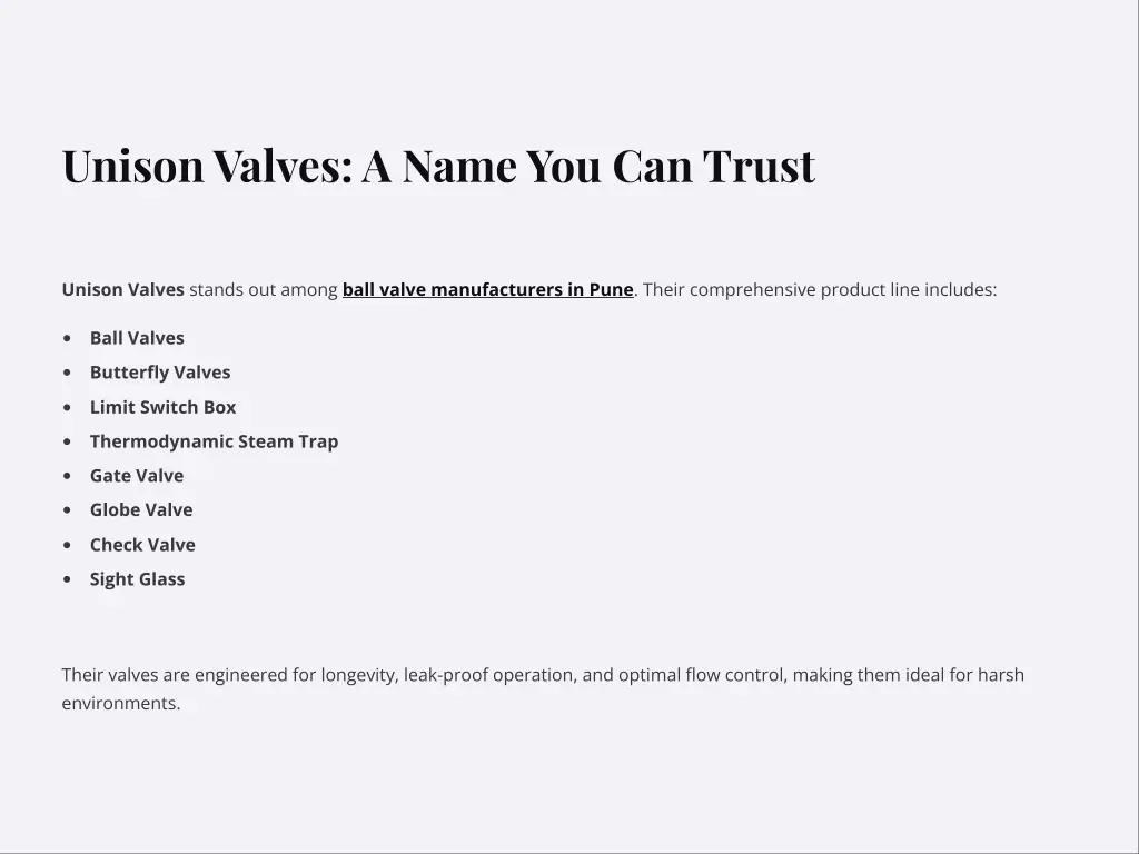 unison valves a name you can trust