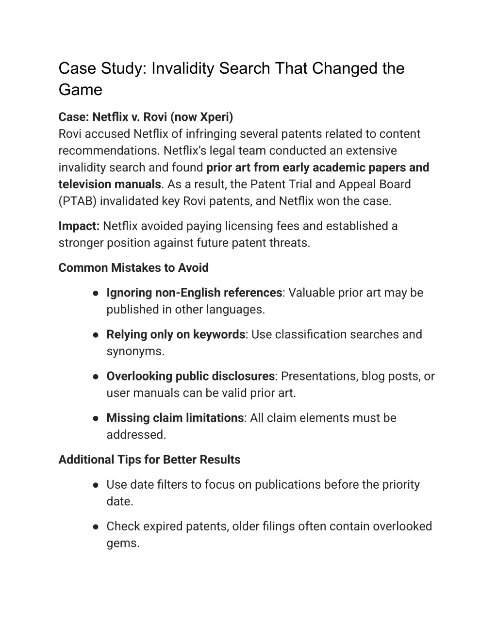 case study invalidity search that changed the game