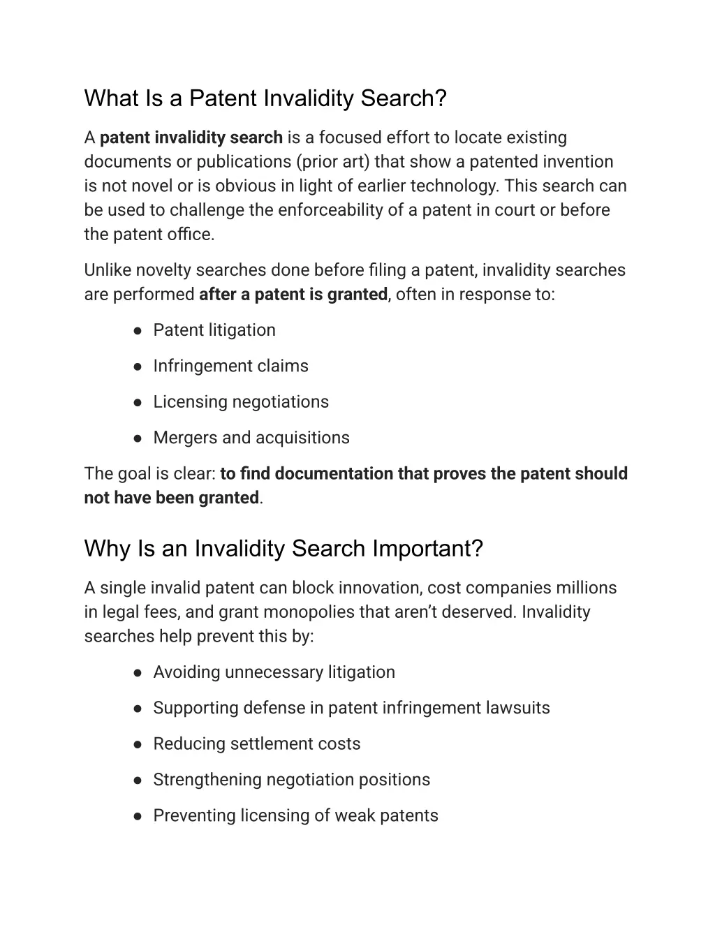 what is a patent invalidity search