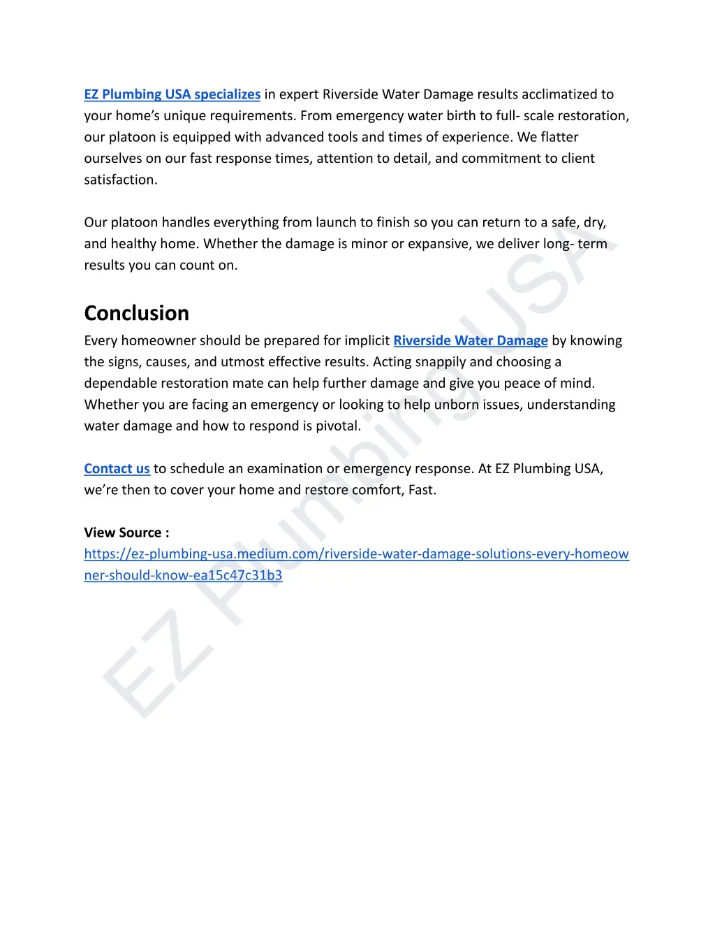 ez plumbing usa specializes in expert riverside