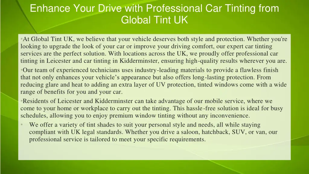 enhance your drive with professional car tinting
