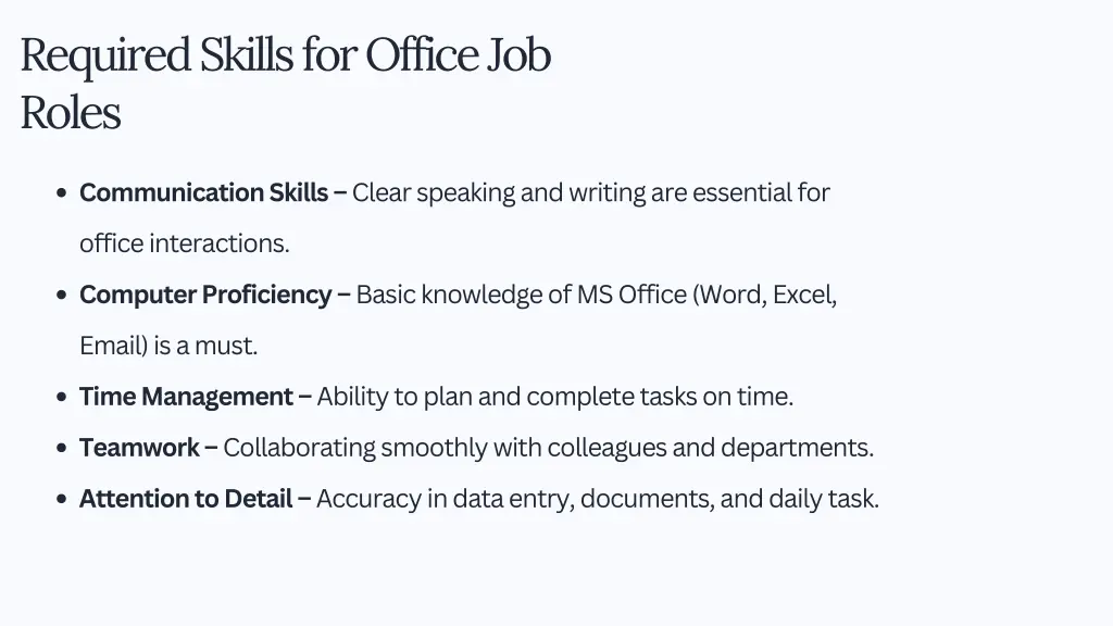 required skills for office job roles