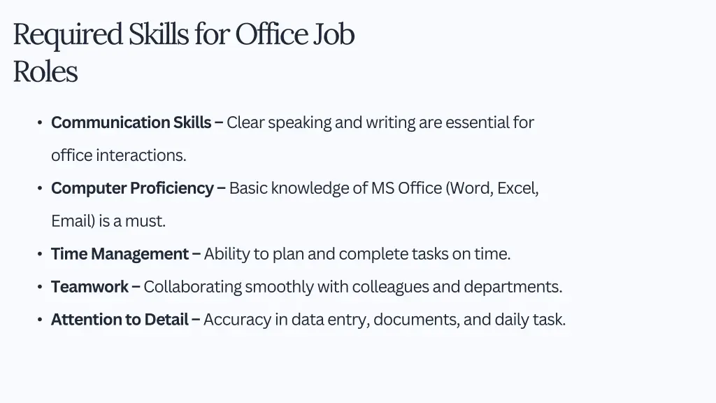 required skills for office job roles