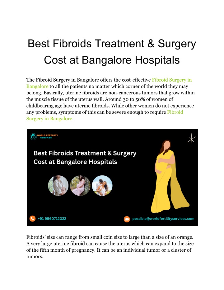 best fibroids treatment surgery cost at bangalore
