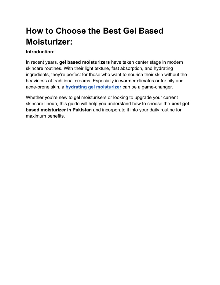 how to choose the best gel based moisturizer