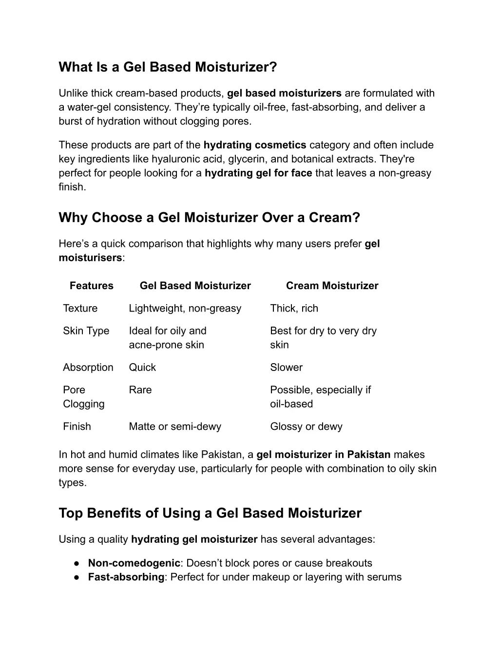 what is a gel based moisturizer