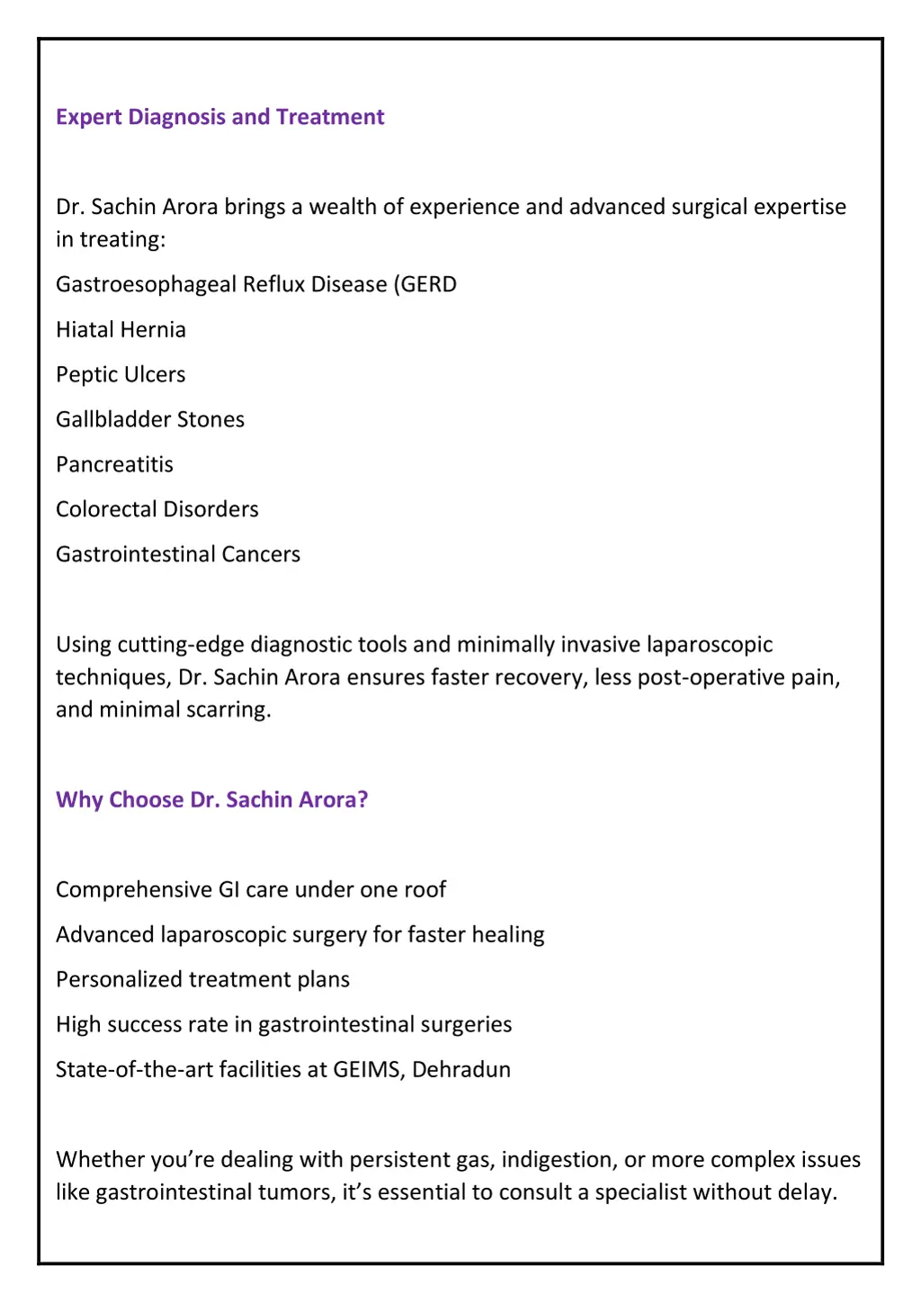 expert diagnosis and treatment
