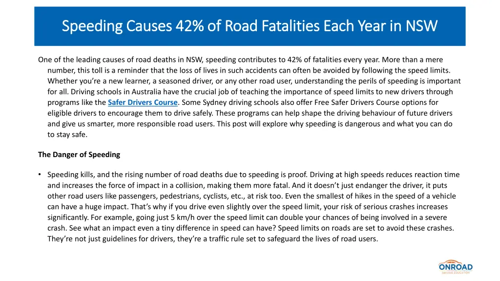 speeding causes 42 of road fatalities each year 1