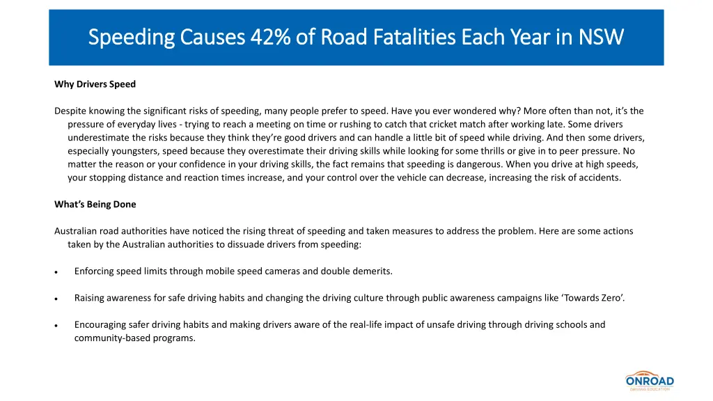 speeding causes 42 of road fatalities each year 2