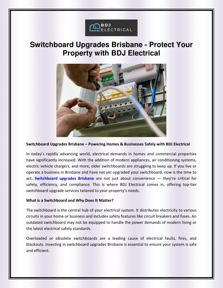 switchboard upgrades brisbane protect your