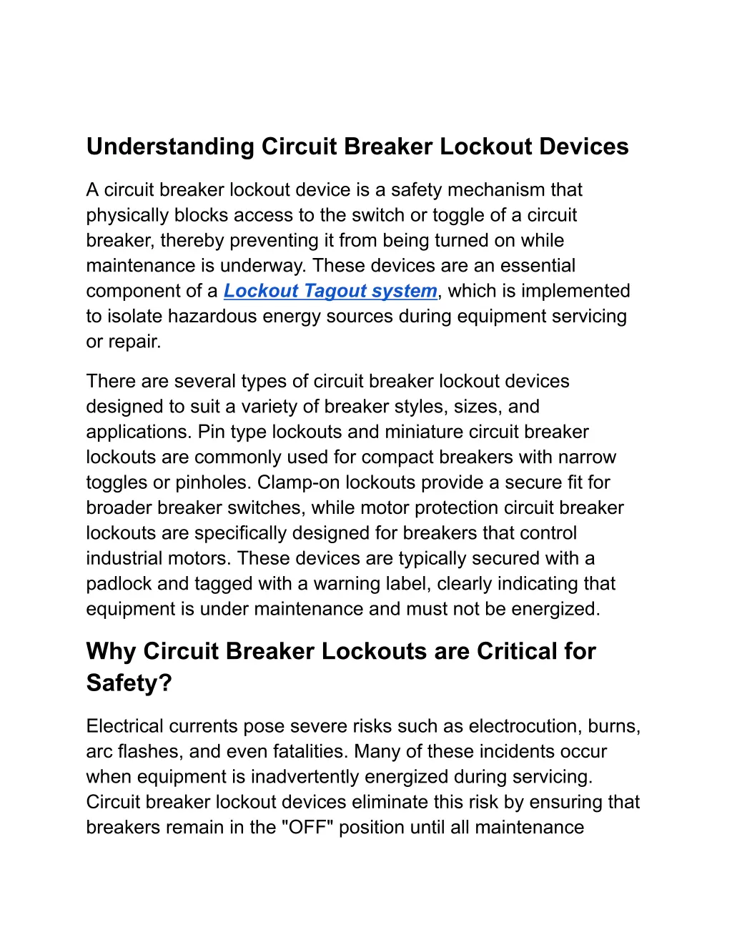 understanding circuit breaker lockout devices