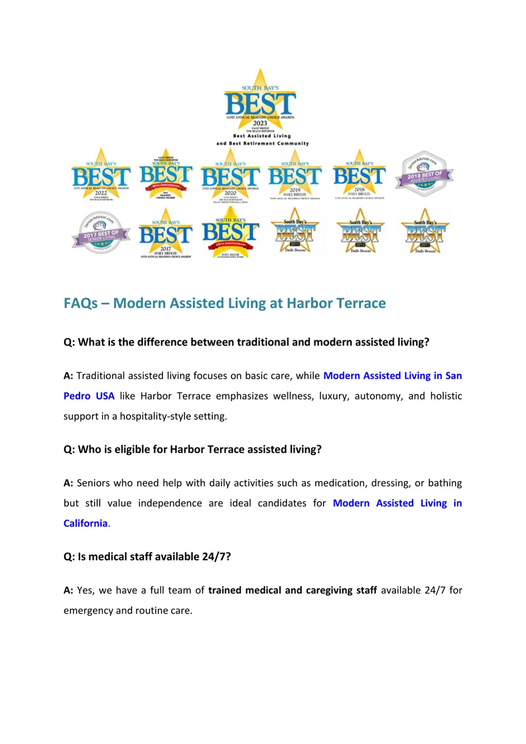 faqs modern assisted living at harbor terrace