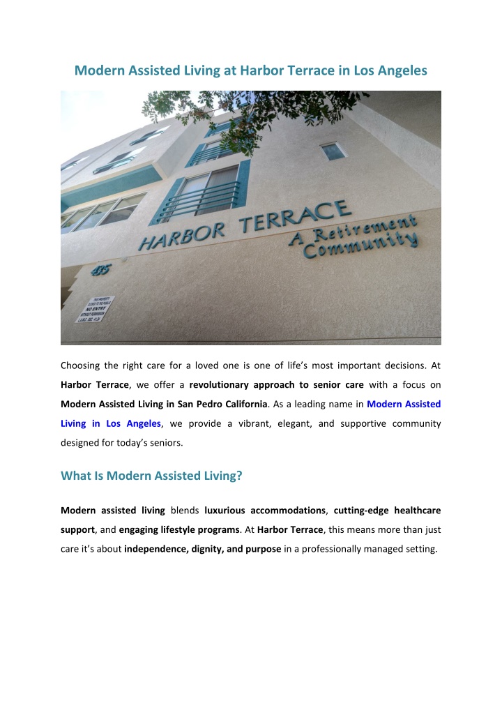 modern assisted living at harbor terrace