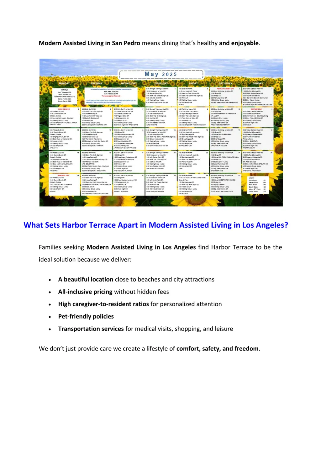 modern assisted living in san pedro means dining