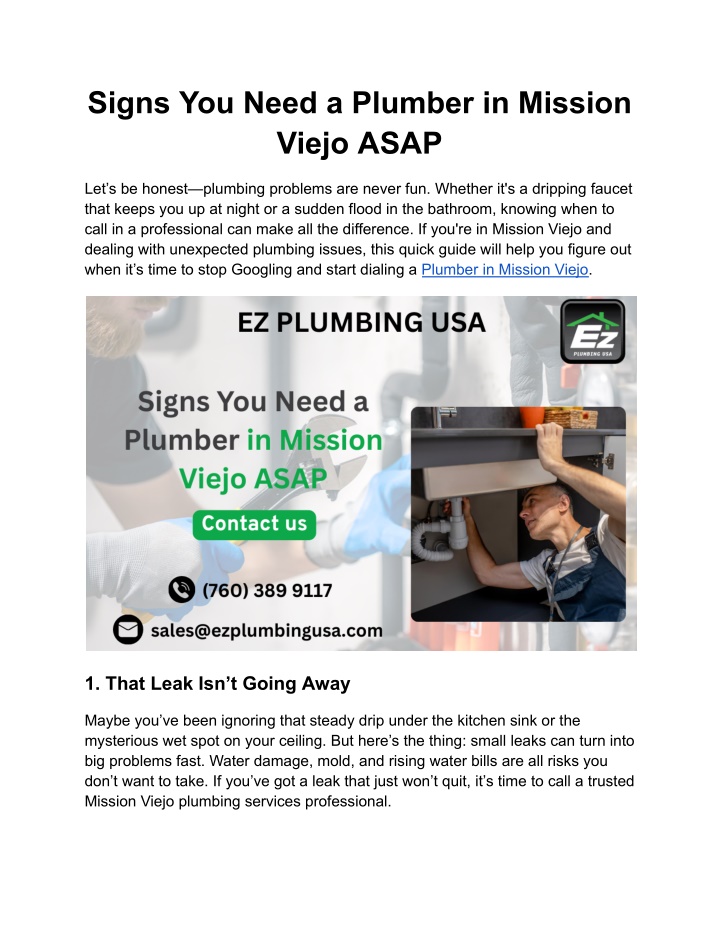 signs you need a plumber in mission viejo asap