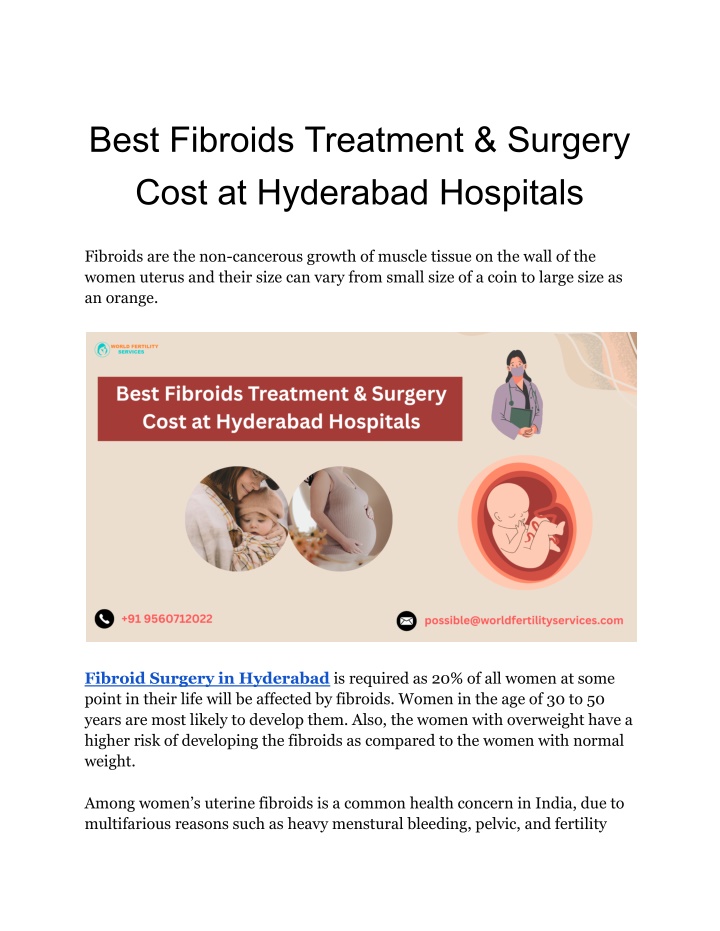 best fibroids treatment surgery cost at hyderabad