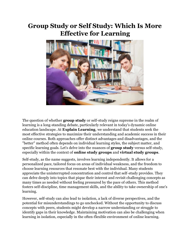 group study or self study which is more effective