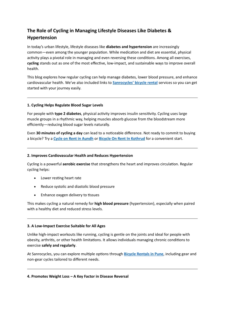 the role of cycling in managing lifestyle