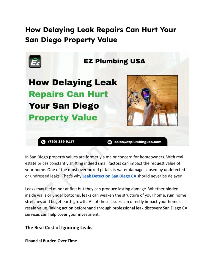 how delaying leak repairs can hurt your san diego