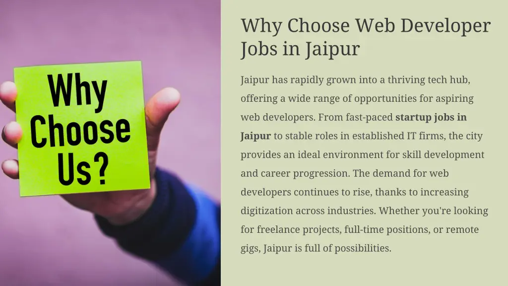 why choose web developer jobs in jaipur
