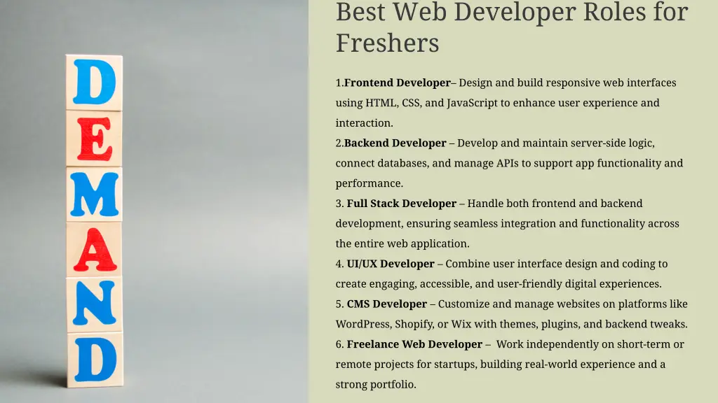 best web developer roles for freshers