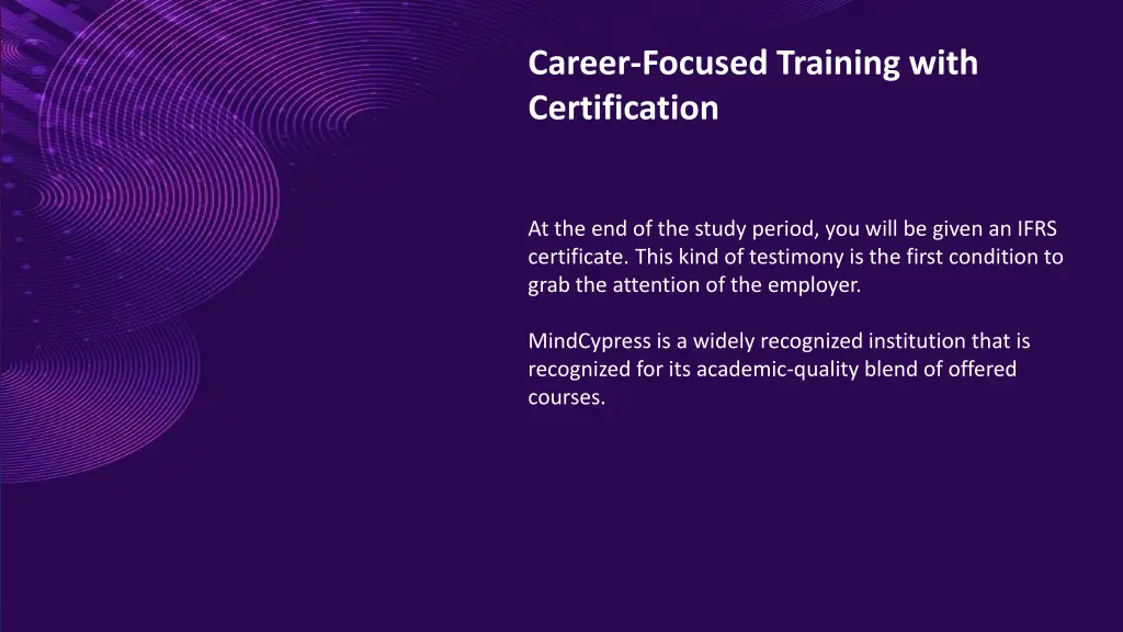 career focused training with certification