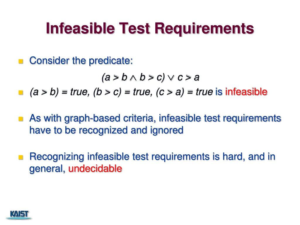 infeasible test requirements
