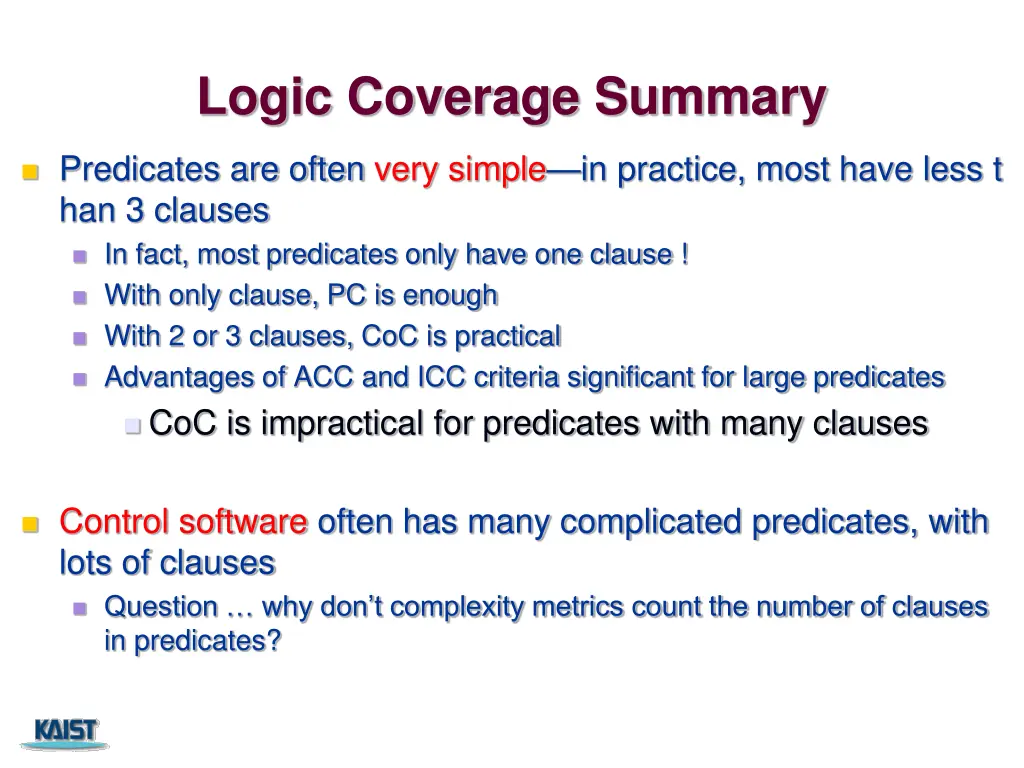 logic coverage summary