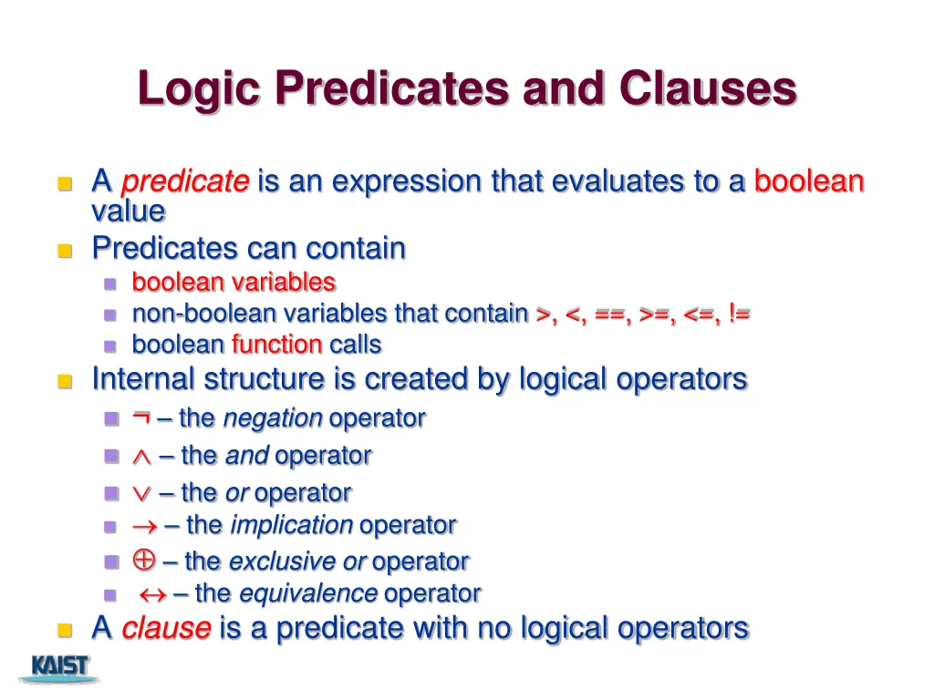 logic predicates and clauses
