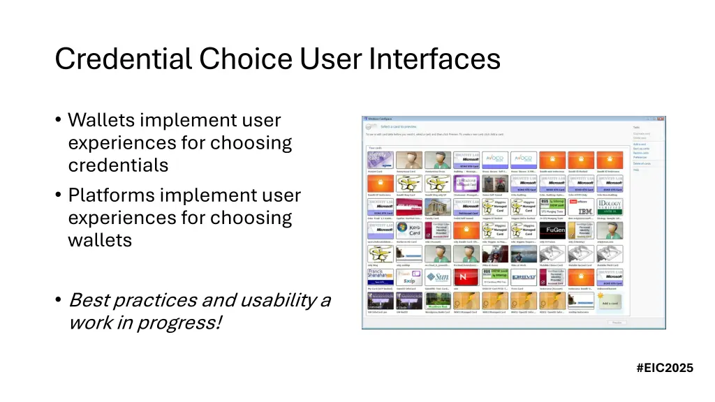 credential choice user interfaces