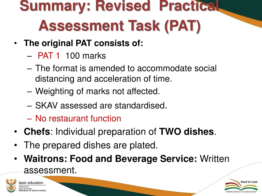summary revised practical assessment task